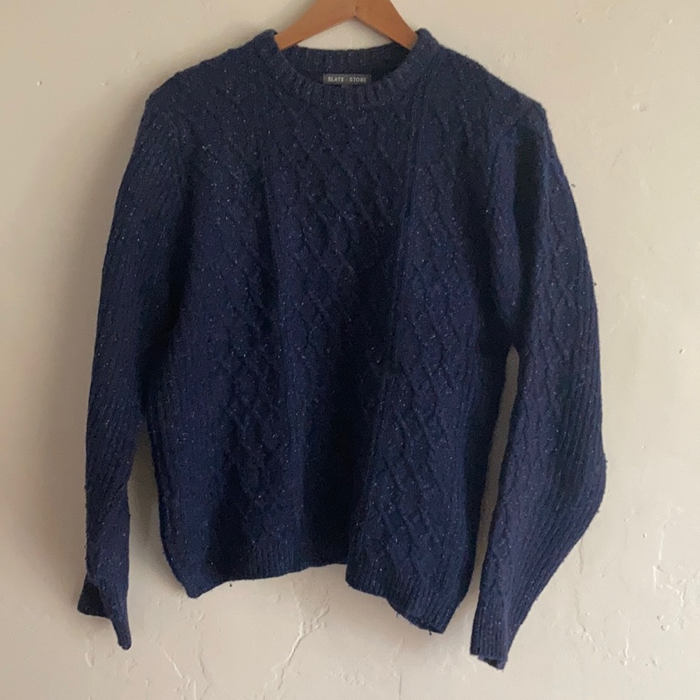 Blue Slate & Stone Size Medium Cabled Heavy Warm Sweater